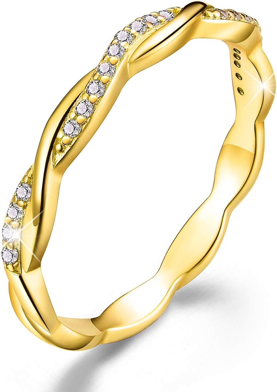 Esberry 18K Gold Plating 925 Sterling Silver Twist Ring Band Cubic Zirconia Stackable Rings CZ Simulated Diamond Eternity Bands Engagement Wedding Bands for Women
