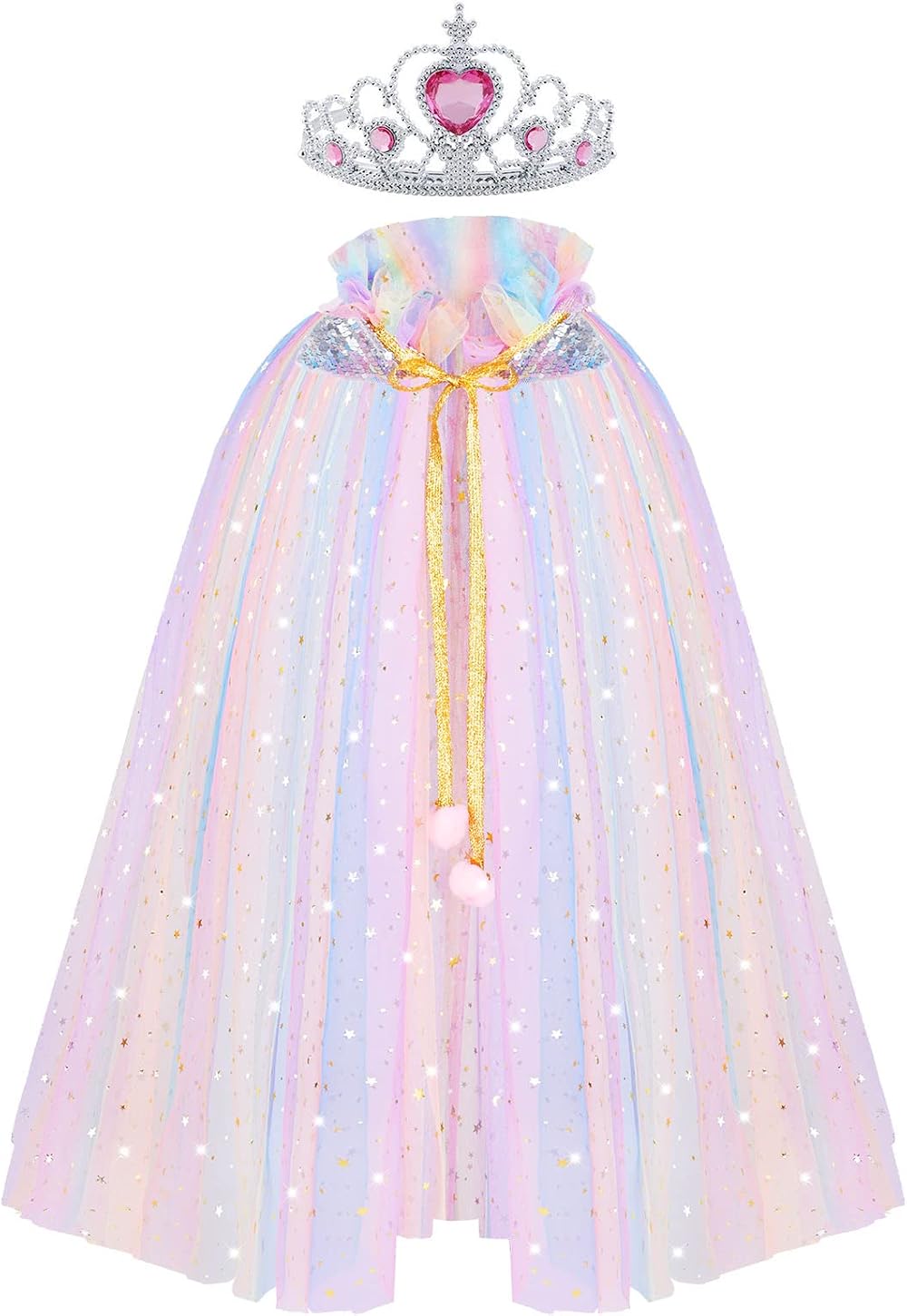 ACWOO Princess Cape for Girls Colorful Deluxe Cloak with Crown