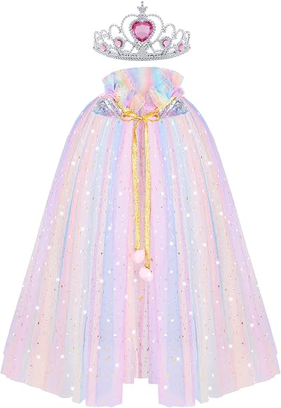ACWOO Princess Cape for Girls Colorful Deluxe Cloak with Crown