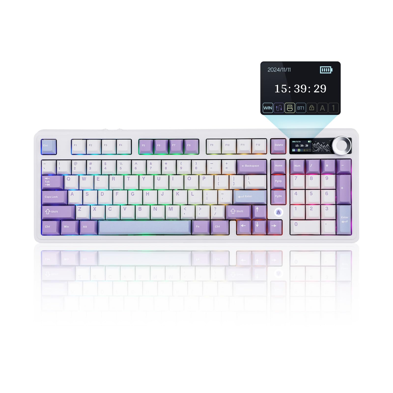 MechLands AJAZZ AK980 V2 Mechanical Gaming Keyboard with Display Screen, 10000mAh Battery, 98% Wireless Keyboard with BT/USB-C/2.4GHz, Hot Swappable, Knob, RGB for Win/Mac (White, Gift V2 Switch)