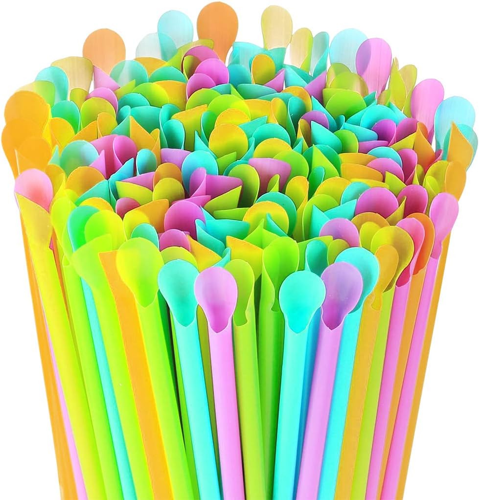 Disposable Snow Cone Spoon Straws Plastic Spoon Drinking Straws