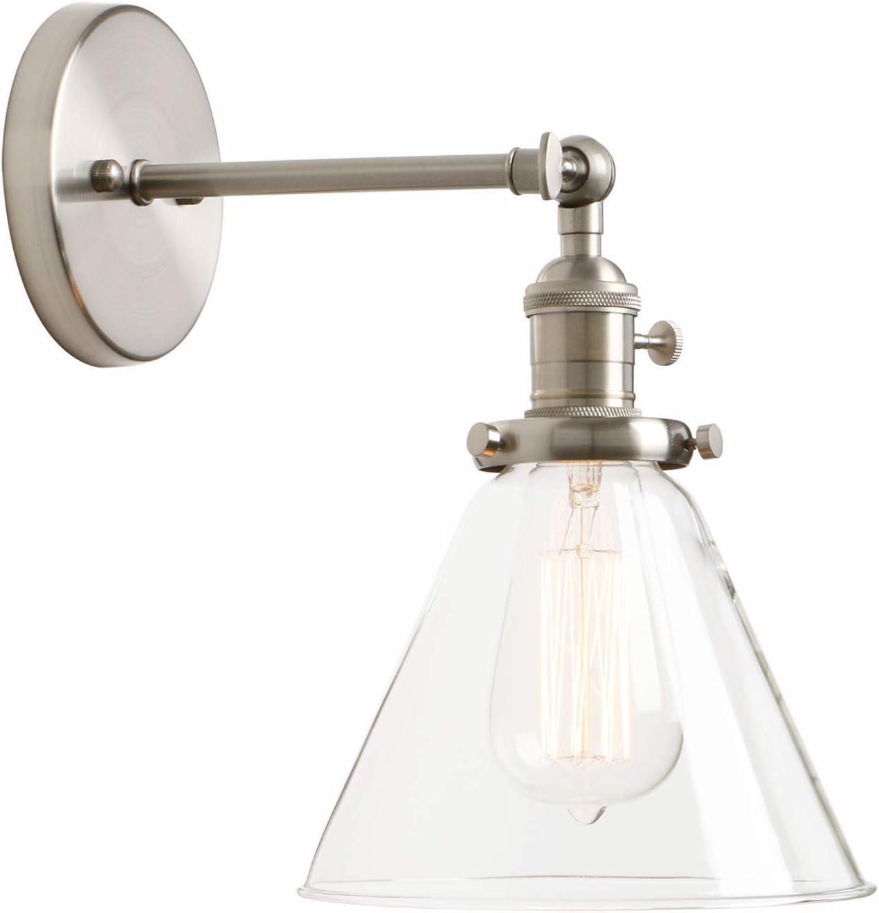 PERMO Single Sconce with Funnel Flared Glass Clear Glass Shade 1-Light Wall Sconce Wall Lamp (Brushed)