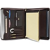 Geslun Genuine Leather Portfolio with Front Pocket for Men and Women, 8.5 x 11 Legal Pad Notepad Holder, Zippered Business Organizer, Professional Executive Letter Notebook Folder for Work, Dark Brown