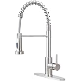 Comllen Kitchen Faucet with Pull Down Sprayer Brushed Nickel Stainless Steel 1 Handle Pull Out Spring Sink Faucets 1 Hole Or 3 Hole Dual Function for Outdoor Utility Camper Laundry Rv Wet Bar
