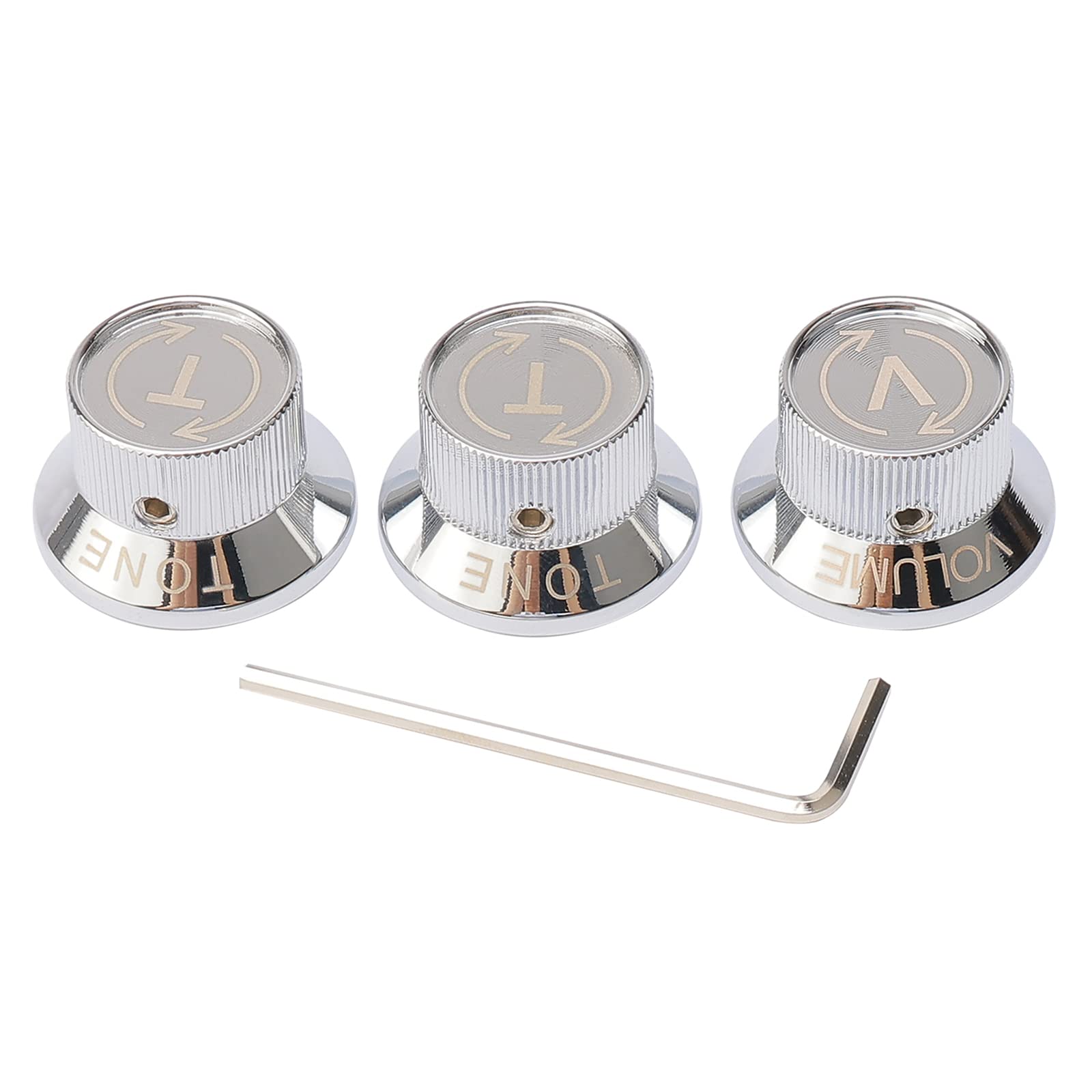 Unxuey Guitar Control Knobs 1 Volumn 2 Tone with Small Wrench, Metal Volume Tone Guitar Speed Control Knobs for Fender Strat Telecaster Gibson Les Paul Electric Guitar or Bass, Silver