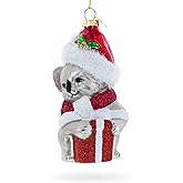 Festive Koala with Present Blown Glass Christmas Ornament