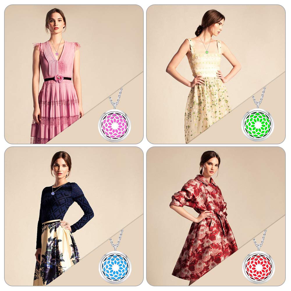 Essential Oil Diffuser Pendant Necklace,Stainless Steel Aromatherapy Diffuser Magnetic Locket Necklaces with 27.6\