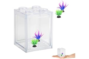 FINDING LAUREL Small Fish Tank, Mini Betta Fish Tank Stackable Cube Tank with Fish Tank Decor, Ant Feeding Case Mini Reptile Row Box (Clear)