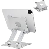 KABCON Quality Tablet Stand,Adjustable Foldable Eye-Level Aluminum Solid Up to 15-in Tablets Holder for Microsoft Surface Series Tablets,iPad Series,Samsung Galaxy Tabs,Amazon Kindle Fire,Etc.Silver