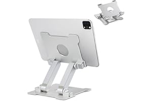 KABCON Quality Tablet Stand,Adjustable Foldable Eye-Level Aluminum Solid Up to 15-in Tablets Holder for Microsoft Surface Series Tablets,iPad Series,Samsung Galaxy Tabs,Amazon Kindle Fire,Etc.Silver