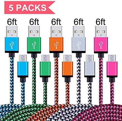 Micro USB Cable, [6FT 5-Pack] Nylon Braided Cord High Speed USB to Micro USB Charging Cables Android Fast Charger Cord for Samsung Glaxy, HTC, Motorola, Nokia,LG,Nexus, Android, and More (6FT -5 PACK)