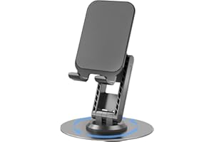 ONCHEER 360°Rotating Phone Holder for Desk, Portable & Foldable Cell Phone Stand for Office & Home, Angle & Height Adjustable Tablet Stand for All Smartphones, iPhone, iPad, Switch, Tablet - Black