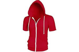 Lars Amadeus Men's Short Sleeve Hoodies Solid Color Zip Up Jackets with Hood