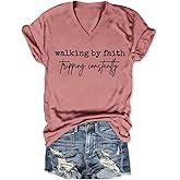 Christian Shirts for Women Faith Inspirational Tee Walking by Faith Tripping T Shirt Religious T-Shirt Short Sleeve