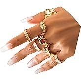 Navirix Chunky Crystal Stacking Knuckle Ring Set Wrinkle Metal Statement Finger Rings for Women Fashion Gemstone Open Ring Adjustable Irregular Jewelry