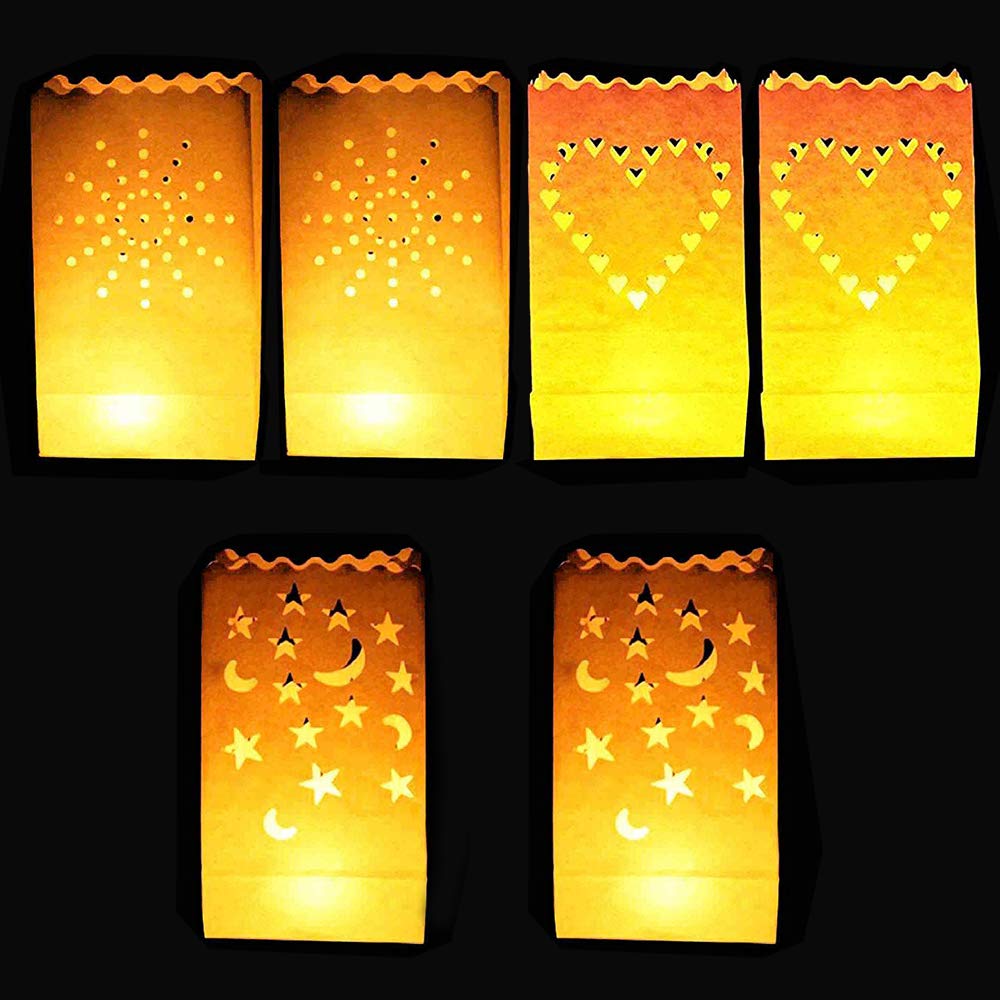 DECARETA 30 PCS Candle Bags Candle Lantern Bags,Paper Lanterns Bags with 3 Shapes,Flame Resistant Paper,Paper Candle Luminaire for Home Romantic Party Wedding Decoration