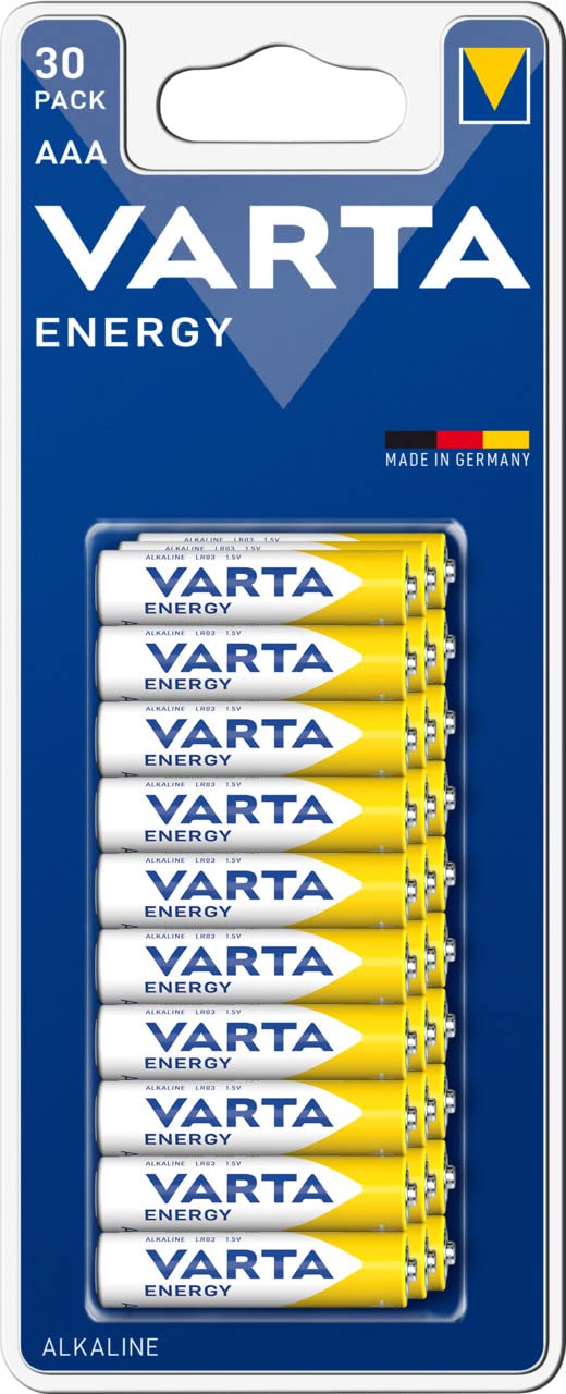VARTA Batterien AAA, 30 Stück, Energy, Alkaline, 1,5V, Verpackung zu 80% recycelt, für einfachen Grundbedarf, Made in Germany 2