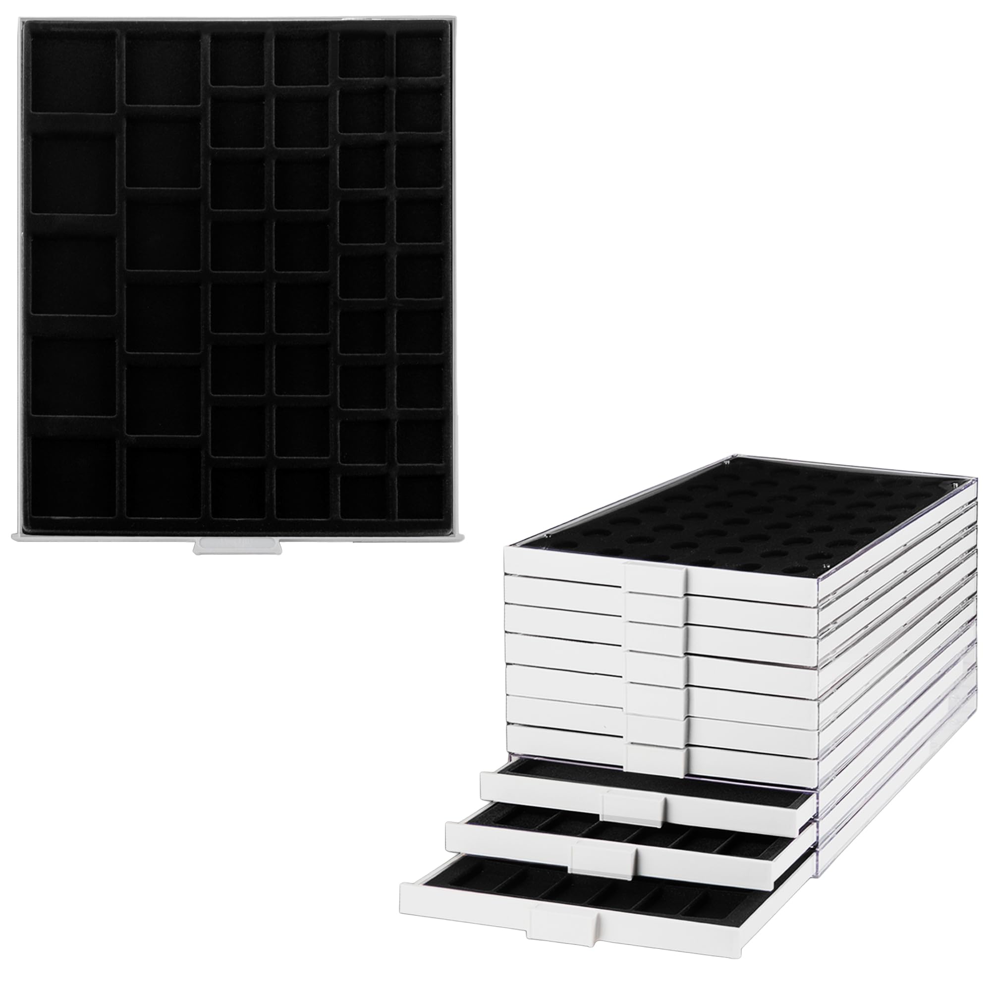 Prophila coin box gray 45 angular compartments in 4 different sizes, black insert