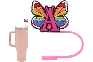 FADACC Silicone Straw Cover for Stanley Cup, Initial Letter Straw Cover, Beautiful Butterfly Style, Compatible with Stanley 40&30 Oz Tumbler (A)