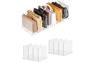 KKPOT Adjustable Acrylic Purse Organizer for Closet Shelf – Clear Handbag Storage Divider, Pocketbook Rack, Clutch Holder, Purse Shelf Organizer for Women’s Closet Organization