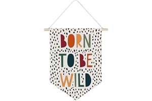 QODUNG Born to Be Wild Wall Decor Flag,Kids Room Wall Pennant,Boys Room Wall Decor,Canvas Hanging Pennant Flag Banner for Kids Room Playroom Bedroom Nursery