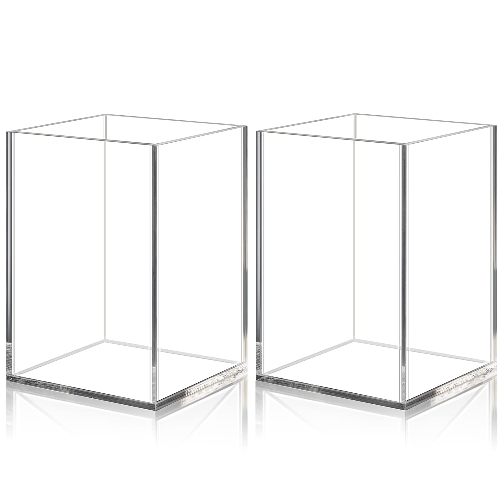 Uquelic Acrylic Pencil Holder, 2-Pack Clear Pen Pot - Desktop Stationery Storage Makeup Brushes Holder for Desk, Acrylic Organiser Pen Holder Desk Tidy