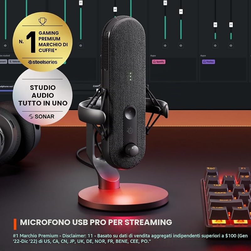 Alias Mic USB per PC - Capsula 3x più grande per il gioco, lo streaming e il podcasting - Cancellazione del rumore AI - LED per il mute e il monitoraggio del livello - Supporto antiurto