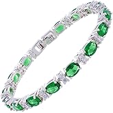 RIZILIA Oval Cut Multi-Color CZ Birthstone 18K White Gold Plated Tennis Bracelet, 7"