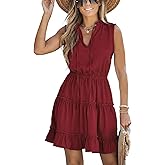 CUPSHE Women's V Neck Sleeveless Tiered Ruffled Tie Neck Short Dress A Line Mini Dress