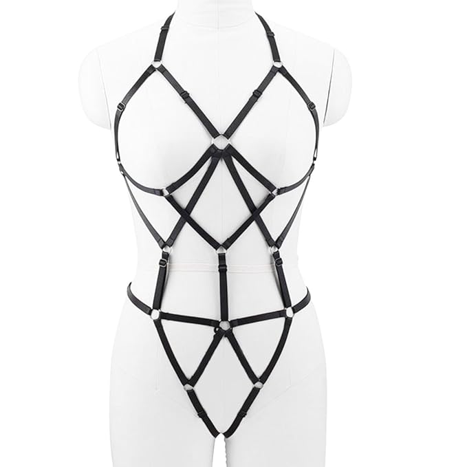 Slocyclub Damen Harness Bralette BH Strappy Cage Bra (Einheitsgröße, Schwarz)
