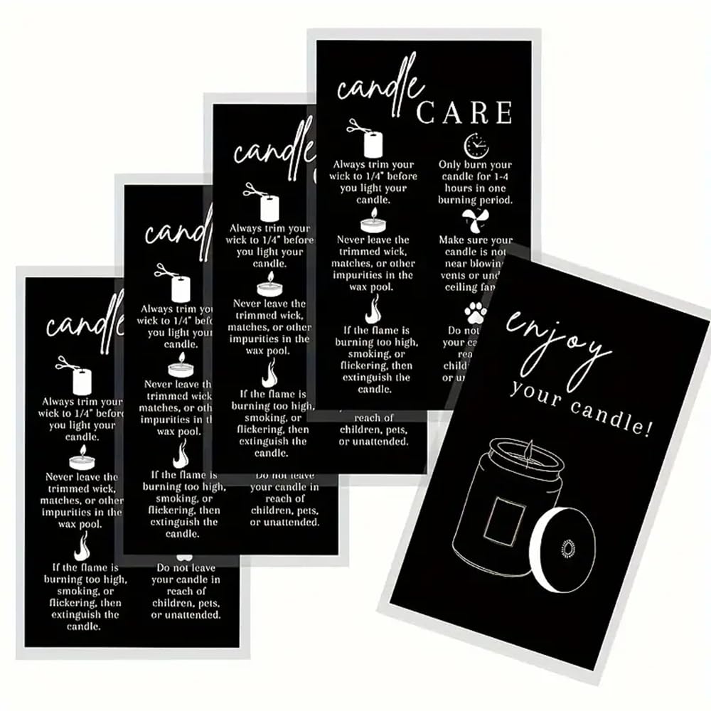 CAA Trading™ 50 x Black Candle Care Instruction Cards Instructions 2" x 3.5" (50 Cards)