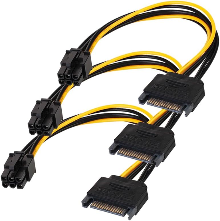 SATA 15 pin to 6 Pin Power Cable 3-Pack 15 pin SATA to 6 pin pci Express Power Adapter Cable - 8 Inch