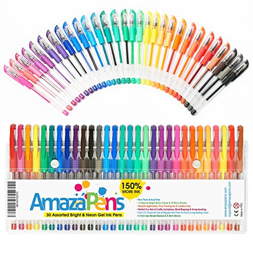 MAXI Gel Pens for Passion Planner, Bullet Journal, Coloring Books for Adults - 30 Rare, Unique, Bold Colored Pens that POP - Archival Quality. 150% More Ink - Create 2.5X's More Art