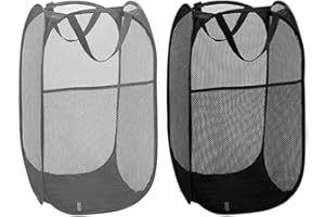POSHIGE 2 Pack Pop Up Collapsible Laundry Baskets, Foldable Mesh Popup Laundry Hamper with Reinforced Carry Handles, Folding Pop-Up Clothes Hampers are Great for Kids Room, College Dorm or Travel