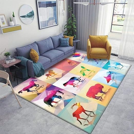 Amazon Com Collection Of Geometric Polygon Animals Horse Lion Giraffe Area Rugs Floor Mat Non Slip Table Blanket Rugs Soft Door Mat Nursery Carpet For Living Room Home Indoor Outdoor Runner Rugs Kitchen