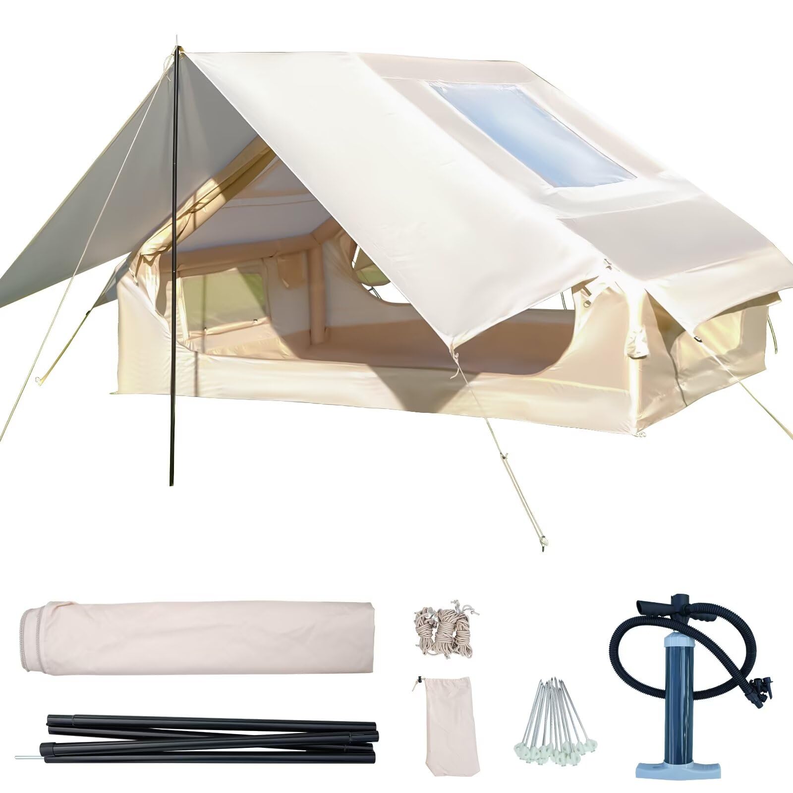 Photo 1 of Thinlute Inflatable Camping Tent with Pump, Upgraded Waterproof Windproof Glamping Blow Up Cabin Tent, Easy Setup 4 Season Air Cabin House with Mesh Windows & Door,4-6 Persons