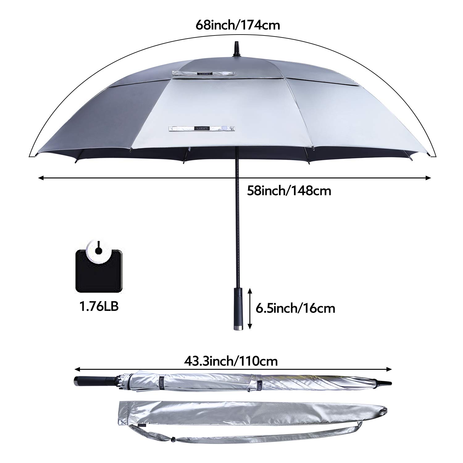 G4Free 68 inch Extra Large Golf Umbrella Windproof UV Protection Sun