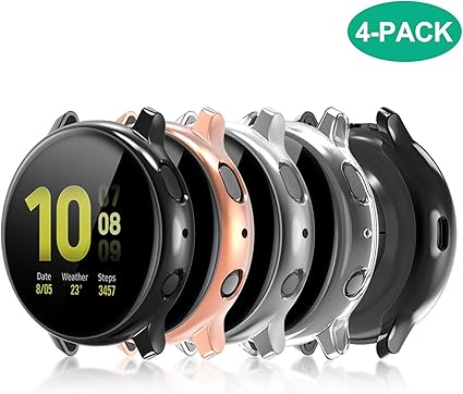 Compatible with Galaxy Watch Active 2 Case 40mm, 4 Pack Full Coverage TPU Bumper Screen Protector Case Soft Protective Cover for Samsung Galaxy Active ...