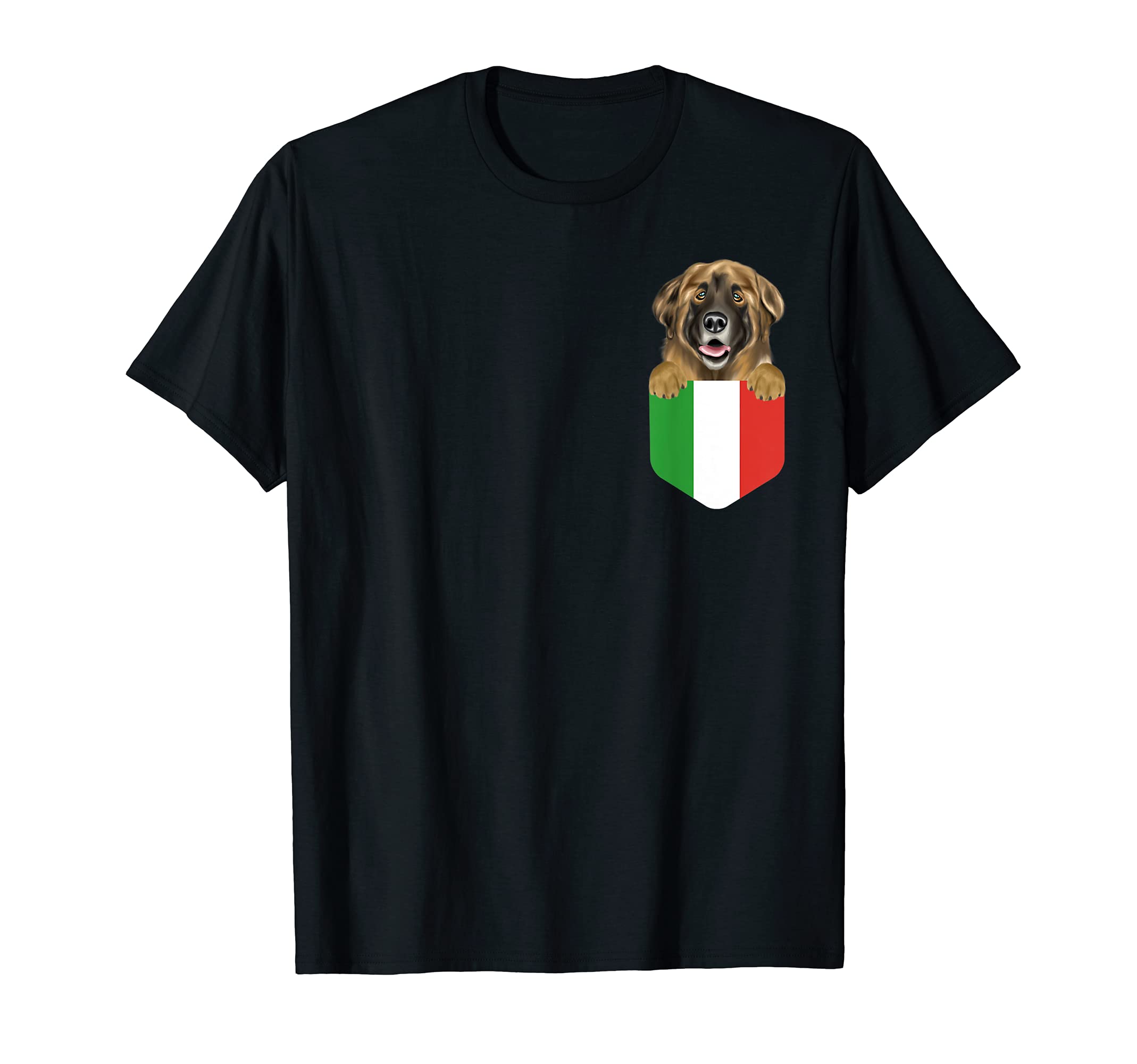 Italy Flag Leonberger Dog In Pocket T-Shirt