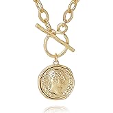 MISS SECRET Chunky Gold Necklaces for Women Coin Statement Necklace Antique Silver and Gold Chain Thick Toggle Pendant Trendy Fashion Jewelry