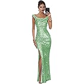 Kaisenryte Women Off The Shoulder Sequin Prom Dresses 2026 Sparkly Ruched Long Formal Evening Ball Gown P26