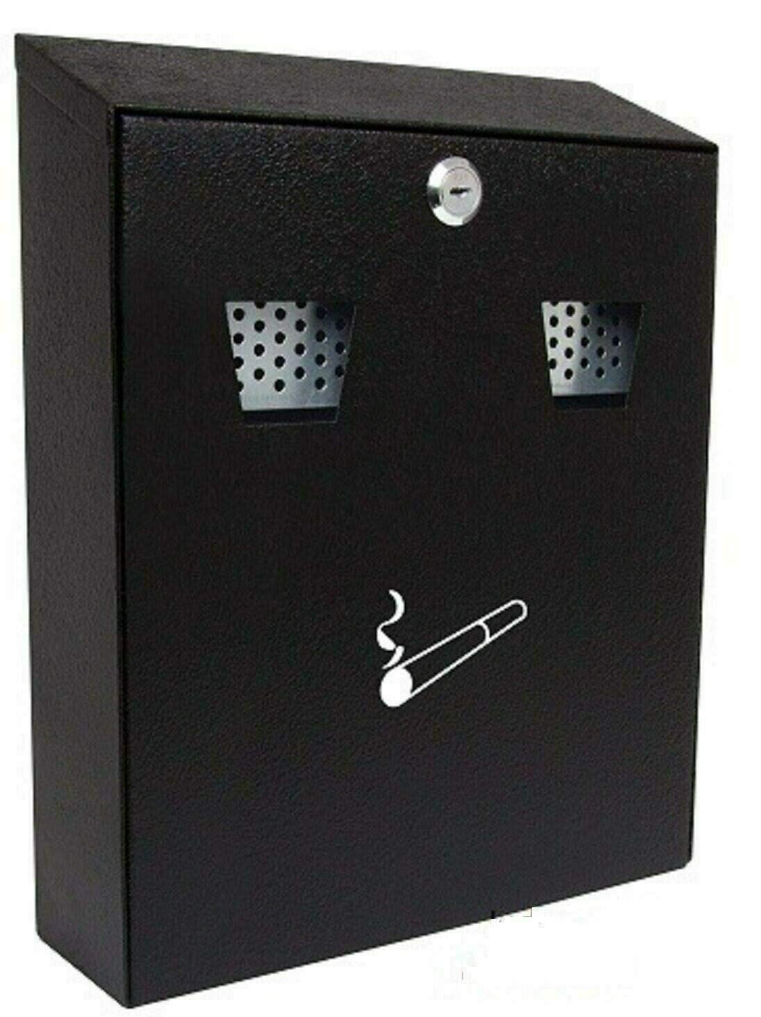 Homespired® Outdoor Ash Bin, Smoking Cigarette Bin, Ashtray Solid Steel Heavy Duty Scratch Resistant, Powder Coated in Black, Cylinder Lock with 2 Keys (25.7 x 9.5 x 30 cm)