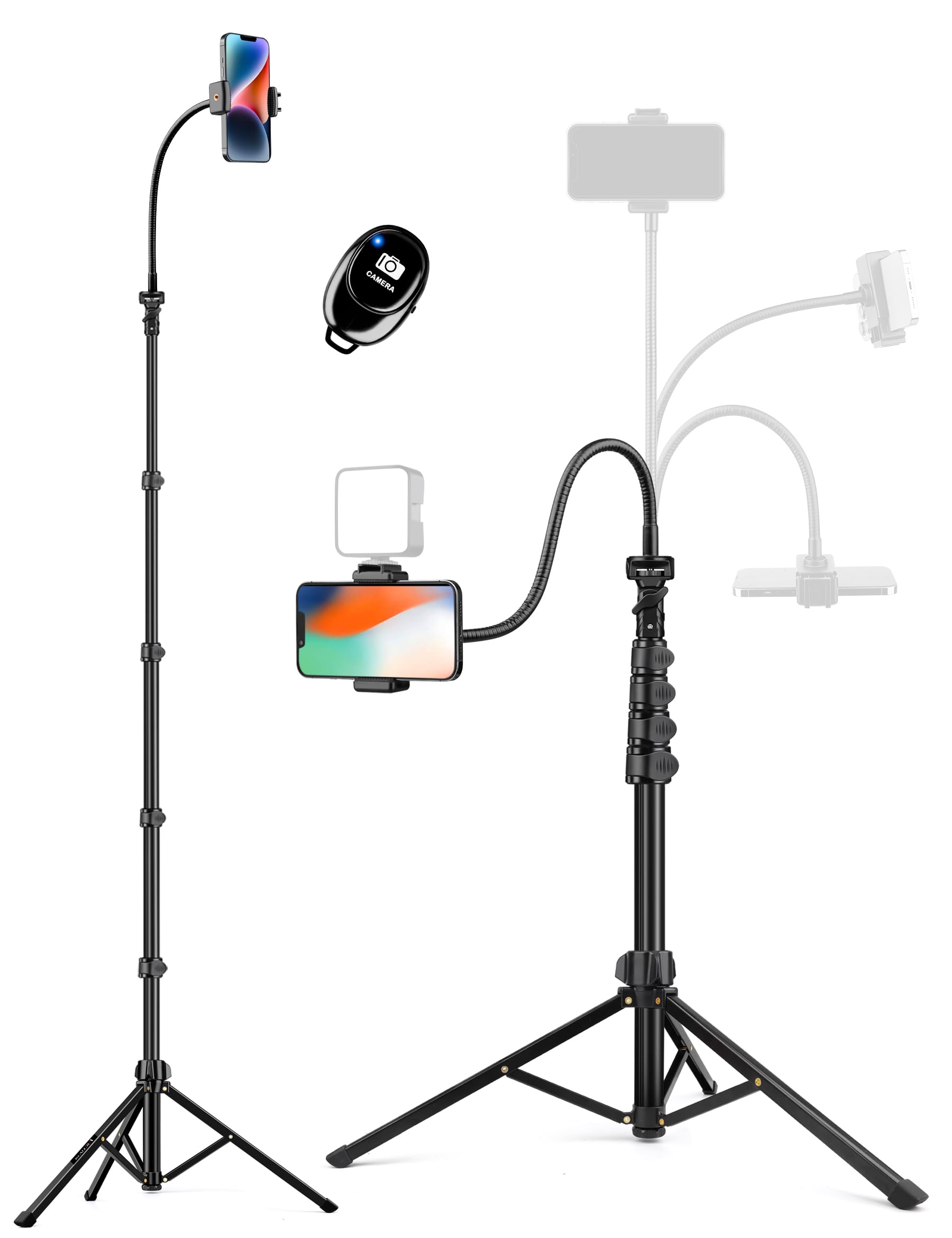 Photo 1 of Phone Tripod Stand, 84" Tall Flexible Cellphone Tripod for iPhone with Gooseneck Remote, Portable Phone Stand for Recording, Compatible with iPhone 14 13 12 pro Android Camera