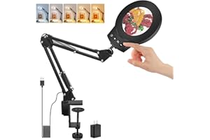 NEWACALOX 10X Magnifying Glass Light Stand Desktop Lamp Desk Table Close Work Up for Crafting, Model Assembly, Reading, Sewing, Jewelry Making ,Easy Adjustable Head Controller, Wide Compatibility Clamp