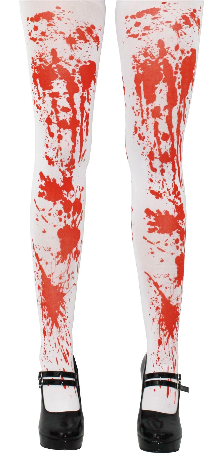 I LOVE FANCY DRESS Bloodstained Tights - Pair of Ladies White Tights With Red Bloodstain Pattern - Womens Halloween Accessory - One Size