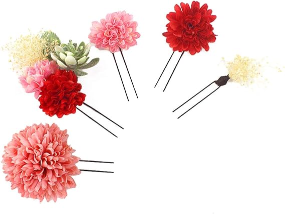 Amazon 髪飾り 成人式 前撮り 振袖 袴 5点セット 花 まり菊 カーネーション かすみ草 赤 桃色 ピンク ライトグリーン 造花 かんざし 簪 和 和装 洋装 日本製 レトロ 古典 おしゃれ 大きい 可愛い 大人 大人可愛い 粋 ヘッドドレス