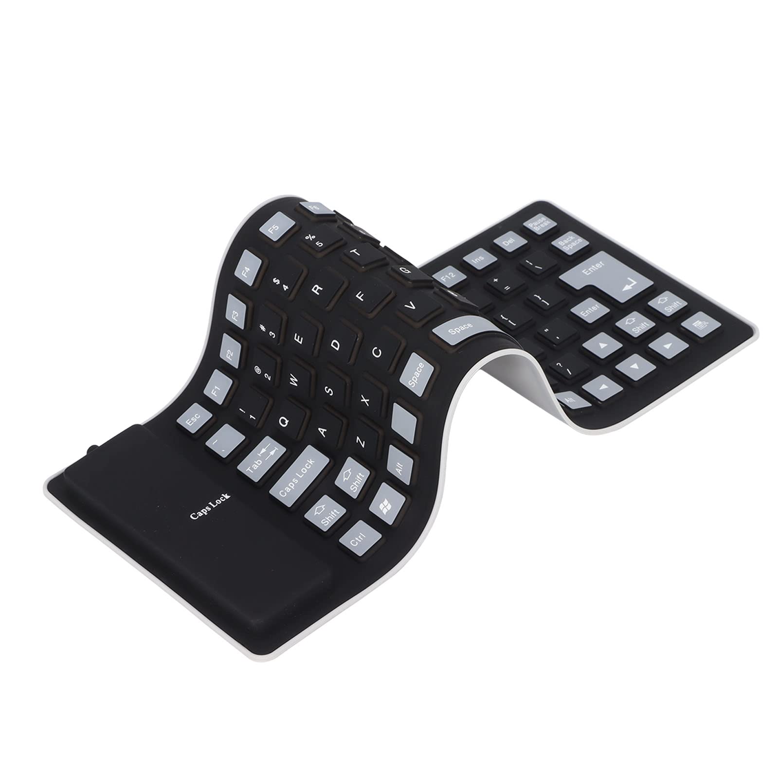 ASHATA Waterproof Silicone Keyboard,Foldable Flexible Wired USB Mini Dustproof Silent Keyboard 85 Keys,Lightweight & Portable,Soft Comfortable to Use,for PC Laptops(black)