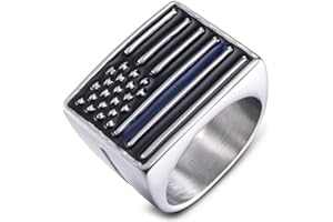Sping Jewelry Blue Line USA Flag Ring Black American Police Flags Signet Biker Band