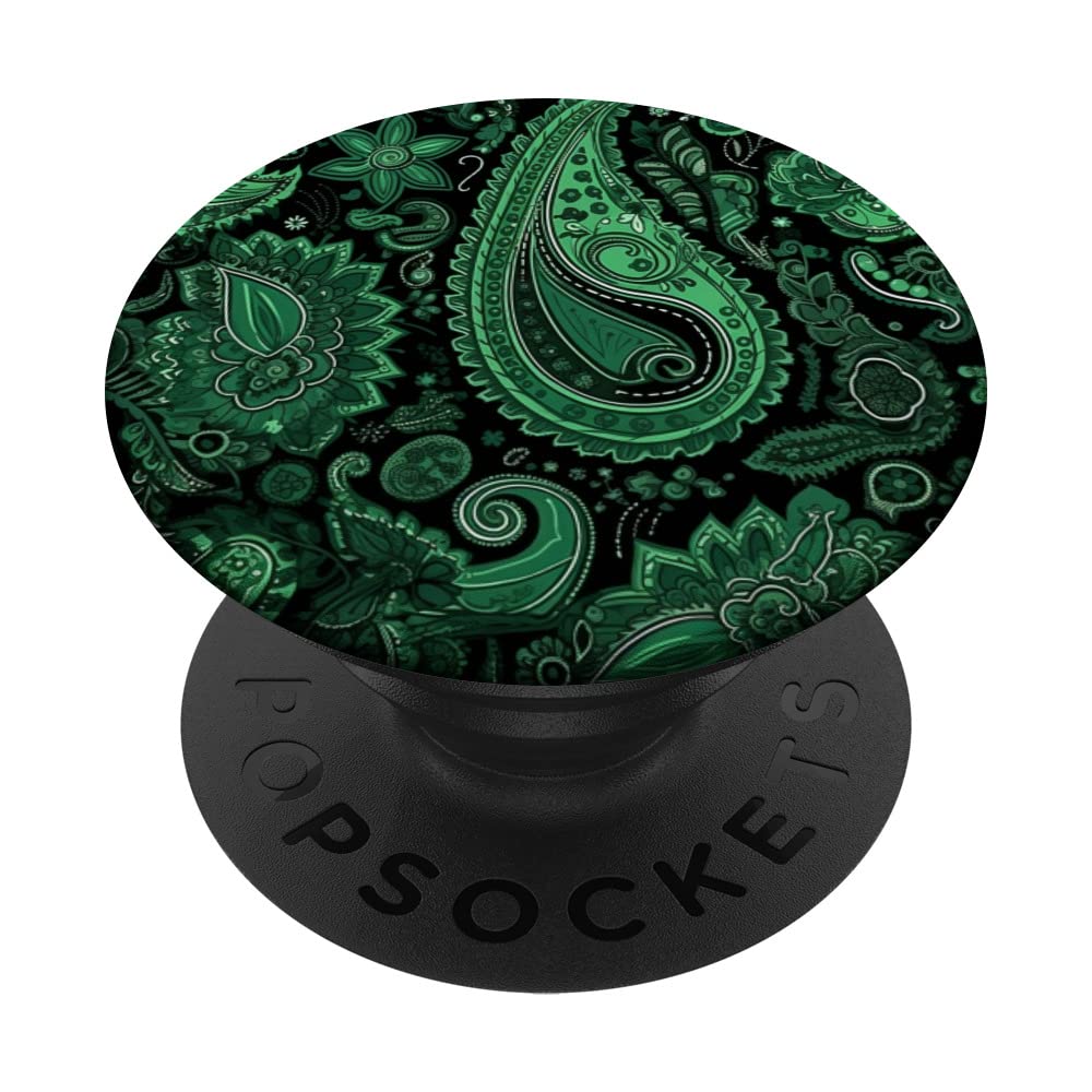 Floral Pattern Green And Black Print Paisley PopSockets Swappable PopGrip