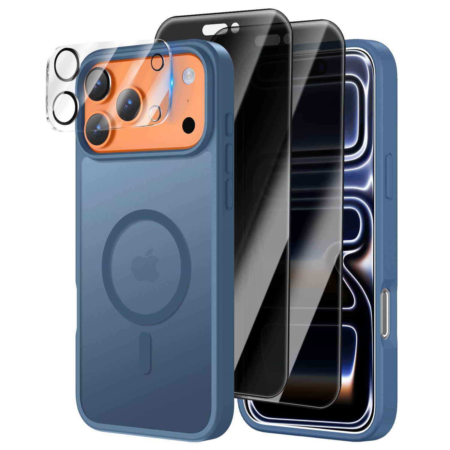 Photo 1 of [4 in 1] Magnetic for iPhone 17 Pro Case, 2 Pics Privacy Screen Protectors and 1 Pic Camera Protector, Fit for MagSafe, Military Grade Shockproof Translucent Matte 17 Pro Cover 6.3" (Dark Blue)